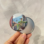 Personalised round photo magnet travel village mountain